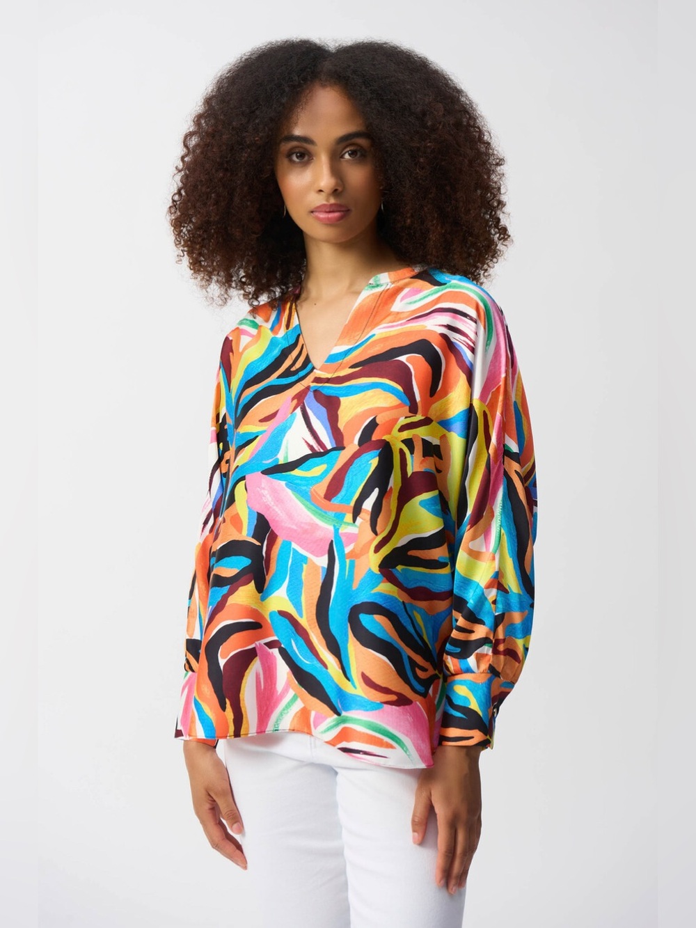 Joseph Ribkoff Satin Abstract Print Boxy Top Style 251122 Size 14 Vanilla Multi